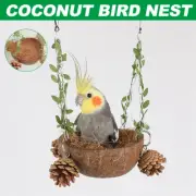 Bird Nest Coconut Shell Hammock Swing Natural Wooden Cage Toy for Parrot Budgie