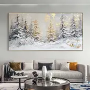 Handmade Oil Painting Canvas Wall Art Decoration Modern Golden Abstract Texture Cedar Landscape for Living Room Home Decor Stretched Frame Hanging Painting/Ro