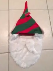 NEW! CHRISTMAS ELF Adult PLUSH HAT w/BEARD Holiday Headgear HALLOWEEN COSTUME