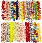 Miyumati 50Pcs Hawaiian Leis for Luau Party Bulk, Luau Leis Lays Necklace Hawaiian Party Supplies for Adults and Kids, Hawaiian Flower Leis for Tropical/Pool/Beach Themed Party