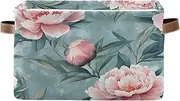 Peonies Watercolor Floral Fabric Storage Boxes with Handle, Collapsible Nursery Organizer Storage, Set of 2