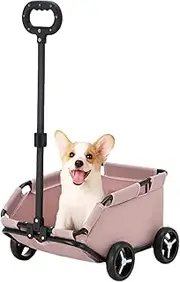 Small Pet Stroller, 4 Wheels Lightweight Folding Dog Stroller, Adjustable Portable Cat Trolley, Rolling Pet Carriage, 360° Rotatable Pull Rod, Pet Travel Cart for Small Dogs Puppies Cats(Pink)