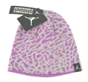 AIR JORDAN Girls Purple Reversible Knit Winter Beanie Hat One Size 2 Hats in 1