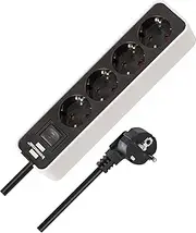 Brennenstuhl Ecolor Power Strip 4-Way (Multiple Socket with Switch and 1.5 m Cable) Black/White