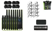 Motorola Solutions T803 Two Way Radio 8 PTT Earpieces Charging Docks 8-Pack