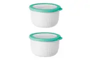 2x Oggi 1.3L Plastic Prep & Serve Bowl Kitchen Food Serving Container w Lid WHT