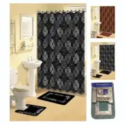 Sage Beige Scrolls Shower Curtain 15 Pcs Bath Rug Mat Contour Hooks Bathroom Set