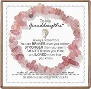 [Airooter] Gifts for Granddaughter - Natural Pink Strawberry Quartz Energy Gemstone Crystal Chip Bracelet Birthday and Celebration Gifts for Women Girls, Gemstone, Strawberry Quartz