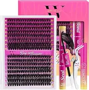 Lash Extension Kit 320PCS Eyelash Clusters 40D 50D DIY Eyelash Extension Kit Individual Lashes Natural Lash Clusters Kit with Lash Bond and Seal, Remover and Tweezers(D-Mix9-16mm Kit)