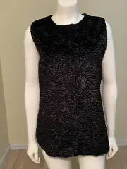 Adrianna Papell Faux Fur Top Sweater Vest Women's Size M Black Snap Front NWT