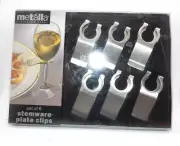 Stemware Plate Clips Stainless Steel Set of 6 Wine Glass Partyware New