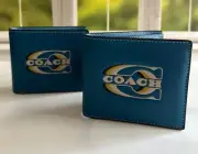 NWT Coach 3 In 1 Wallet With Coach Stamp in Refined Calf Leather Blue Jay