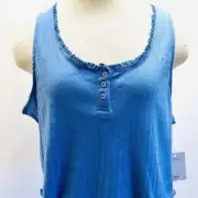 NWT SO GOODS FOR LIFE Juniors Sleeveless Pullover Hensley Neck Blue Shirt XXL