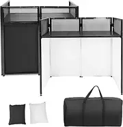 KUAFU Portable DJ Booth DJ Facade Table Station for DJ & Working Event Foldable 20"x40" Tabletop w/Travel Bag Black and White Scrims