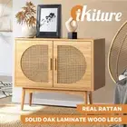 Oikiture Sideboard Cabinet Buffet Rattan Furniture Cupboard Hallway Shelf Wood