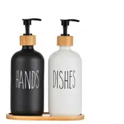 Hand and Dish Soap Dispenser Set with Bamboo Tall Tray for Kitchen Kitchen Decor