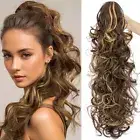 Claw Ponytail Long Curly Pony Tails Clip In Hair Extension Brown Highlight Thick