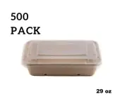 [500 Pack] Compostable Eco Friendly Container Trays with Lids 29 Oz.