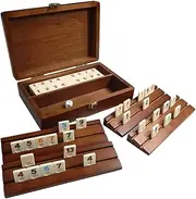 Tracy Mini Travel Rummy Tile Board Game in Wood Case with Wooden Racks and Urea Tiles