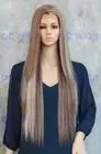 Long Straight Heat Safe Lace Front Human Hair Blend Wig Light Brown/Blonde EVEM