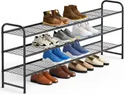 3-Tier Metal Shoe Rack for Closet Entryway, Stackable Storage Shelf, Black
