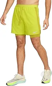 [Nike] Stride Men's Dri-FIT 5" Hybrid Running Shorts (US, Alpha, Large, Regular, Regular, Bright Cactus/Moss/Moss)