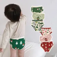 在飛比找momo購物網優惠-【橘魔法】（3件一組）聖誕塗鴉薄棉三角內褲(聖誕節 耶誕節 
