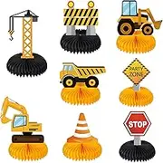 8 Pieces Construction Honeycomb Centerpieces Table Toppers Dump Truck Car Cone Table Decorations Kids Birthday Construction Zone Theme Party Supplies