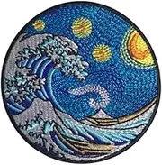 PatchClub Great Wave Patch Kanagawa Van Gogh 3 inches Iron On/Sew On Colorful Embroidered Patch