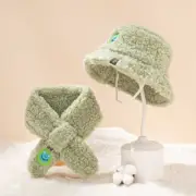 Cute Baby Hat Scarf Set Autumn Winter Lamb Wool Boy Girl Bucket Hat Solid Color
