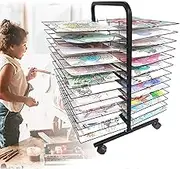 Mobile Art Drying Rack for Classrooms, Double Sided Metal Artwork Storage Display Paint Rack, Wire Drying Rack with Wheels Painting Crafts, for Schools and Art Clubs,26layers