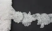 Beaded Flowers Corded Trim on White Mesh Net 7+ Yards