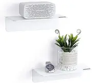 OAPRIRE White Floating Wall Shelves Set of 2, Stick-On Damage-Free Expand Wall Space, Small Wall Shelf Unit for Kitchen, Bathroom, Bedroom, Living Room, Gaming Room, Office with Cable Clips