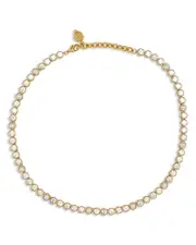 Kurt Geiger London Imitation Pearl & Cubic Zirconia Bezel Vintage Style Tennis Necklace, 16-18