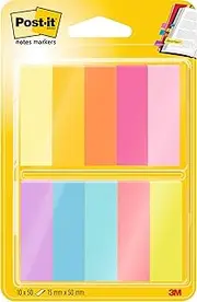Post-it Notes Marker, Pack of 10 Pads, 50 Markers per Pad,12.7 mm x 44.4 mm, Yellow, Orange, Pink, Purple, Blue, Green Colors - to Mark, Highlight or Color Code Important Information