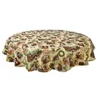 Round Tablecloth Christmas Gold Fabric Glitter Golden Santa Holiday Old Pattern