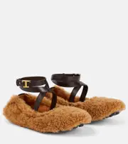 [Tod's] Tod's Bubble T Timeless shearling ballet flats AU 10.5 brown