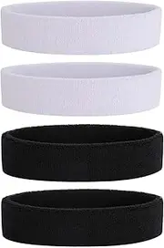 [SHYSBV] Set of 4 Sweatbands Set Headband Cotton Terry Cloth Sports Headbands for Women Men Sweat-Absorbent for Yoga, Fitness, Tennis, Elastic Hair Band Summer (White/Black)