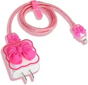 QLD COVER Compatible with iPhone 18W/20W USB-C Charger Cover Cute 3D Bow Tie Design Clear Soft Charger Protector Kawaii Cable Saver for iPhone 11 12 13 14 Pro Max Fast Power Adapter, Rose 2 (5in1)