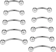 [Generic] 10pcs Curved Barbells for Eyebrow Lip Daith Rook Helix Septum Bridge Belly Bar Piercing 16G Stainless Steel 6mm 8mm 10mm 12mm 14mm, 5 size, Stainless Steel, No Gemstone