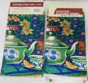 SET OF 2 SAME MICROFIBER PRINTED TOWELS(16"x24") COFFEE CUP,TEAPOT & FLOWERS,4GM