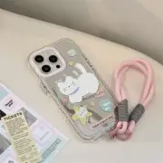White Cat Wristband Mirror Cover For iPhone 16 15 14 13 12 11 Pro Max Plus Case