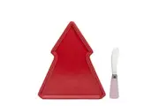 Salt & Pepper Kringle Tree Plate and Spreader 17.5x20cm Red