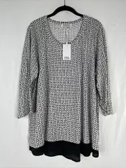 Rose Olive Tunic Top Women Plus Size 2X 3/4 Sleeve Geometric Casual Stretch New