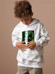 Angel & Rocket Grey Minecraft Graphic Sequin 100% Cotton Hoodie (AK7694) | $69 - $78