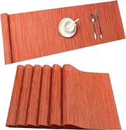 Placemat,U'Artlines Crossweave Woven Vinyl Non-Slip Insulation Placemat Washable Table Mats Set (6pcs placemats+Table Runner, B Orange)