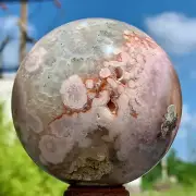 1.31LB Natural Sakura Flower Agate QUARTZ Sphere Crystal Ball Healing