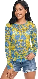 [RPLIFE] Yellow Blue Flowers Mesh Shirts for Women, Sheer Mesh Top S-XXL