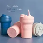 Foldable Travel Mug coffee cup 18 oz. with straw, lid, silicone Outdoor Travel
