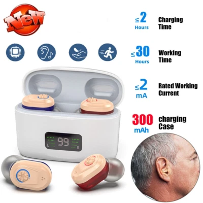 A Pair Rechargeable Digital Invisible Hearing Amplifier Sound Voice Mini !